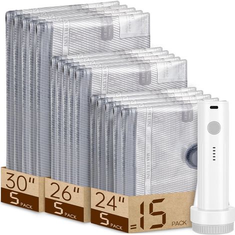 Sacs de rangement sous vide avec pompe à air électrique sans fil, sacs hermétiques réutilisables pour les voyages et le rangement à domicile, lot de 15-AquaForge