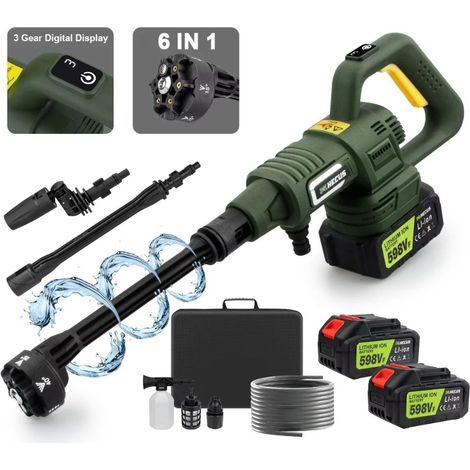 200Bar 3 Marce Brushless Elettrico Idropulitrice Ad Alta Pressione 6 IN 1 Pistola Per Lavaggio Auto Pistola A Spruzzo D'acqua per Makita 18V Perni Batteria, con 2 batterie e 1 alimentatore