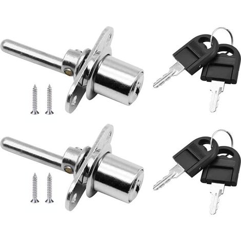 2 Pièces Serrure à ​Tiroir avec Clé pour Meubles Serrure à Piston pour Classeurs Armoire Vitrine, Diamètre 16 mm, Longueur 62 mm (Argent)