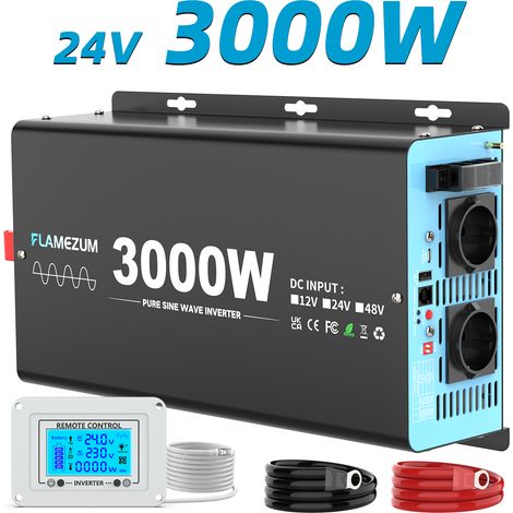 Onduleur à onde sinusoïdale pure 24V DC vers 230V AC, 3000W continu 6000W crête, convertisseur de tension pour camping-car, bateau, véhicule et installation solaire hors réseau (1/5)