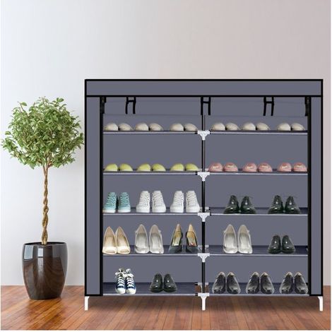 Étagère à chaussures portable à 7 niveaux avec couverture en tissu, armoire de rangement pour chaussures, gris (1/5)
