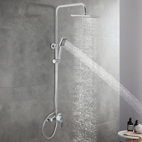 Duscharmatur Komplettset, Duscharmatur Regendusche Duschsystem duschset mit Regendusche Duschkopf und Handbrause, Dusche Komplett für Badzimmer,Höhenverstellbar 70-110cm-Chrom (1/5)
