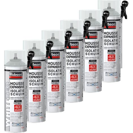 RUBSON Pack de 6 Mousses Expansives WhiteTeq 500ml – Isolation thermique et phonique