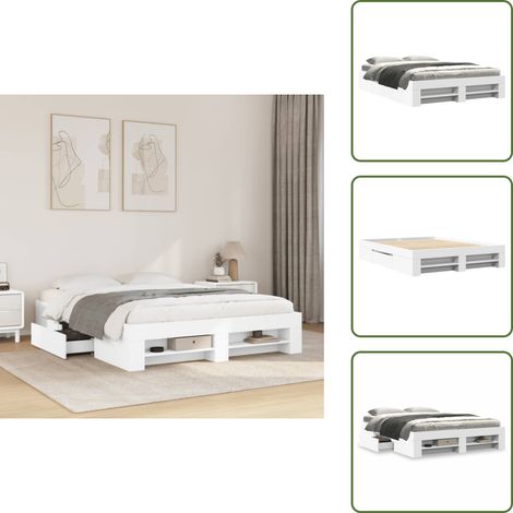 Cadre de lit sans matelas blanc 160x200 cm bois d'ingénierie - Cadre De Lit - Cadres De Lit - Meubles De Chambre À Coucher - Lit (1/5)