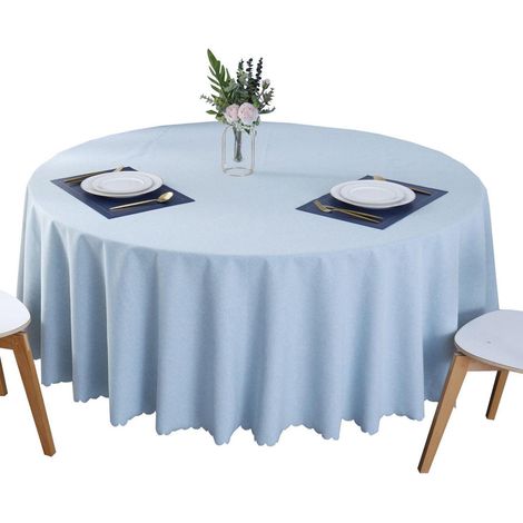 Nappe ronde bleu clair 220 cm, anti-taches, imperméable, mélange coton-lin