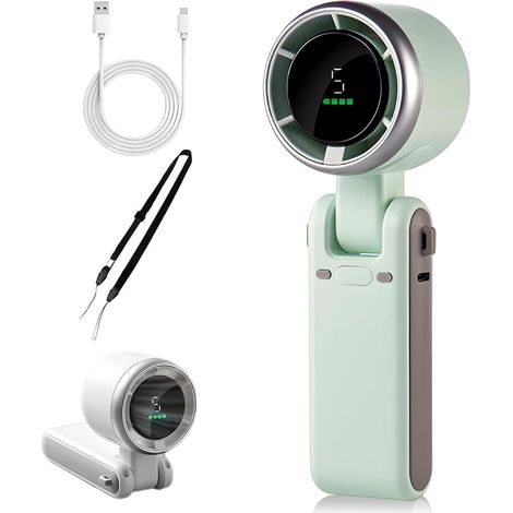 Ventilatore portatile - Ventilatore da collo - Mini ventilatore portatile ricaricabile tramite USB - Display a LED - 5 velocità - Verde menta (1/5)
