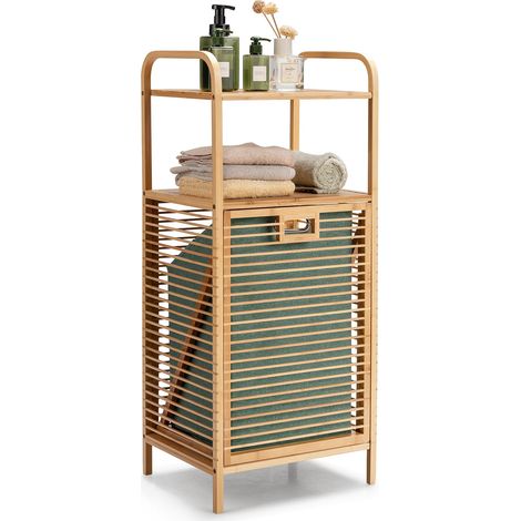 Cesto portabiancheria basculante 40,5 x 33 x 95,5 cm grande capacità facile da spostare design moderno in bambù naturale 200021034