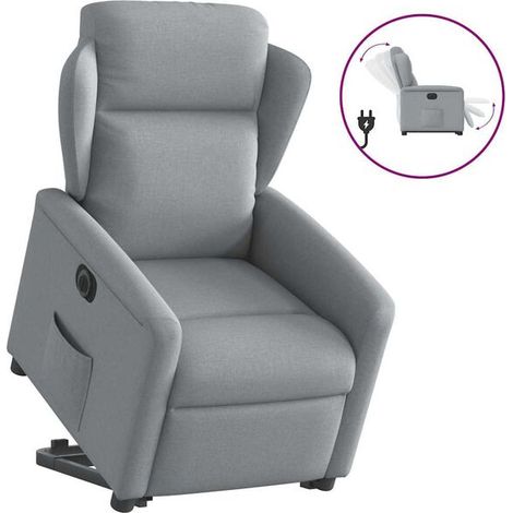Chaise longue électrique réglable en tissu gris clair – Lit d’appoint avec dossier inclinable, repose-pieds et fonction de massage, idéale pour salon ou chambre (1/5)