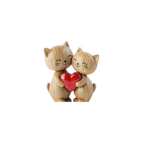 Sculpture en Bois de Couple de Chats – Décoration de Bureau Plate en 2D avec cœur partagé, décoration de Chat, décoration pour Maison et Bureau, Cadeau Unique pour Les Amoureux des Chats