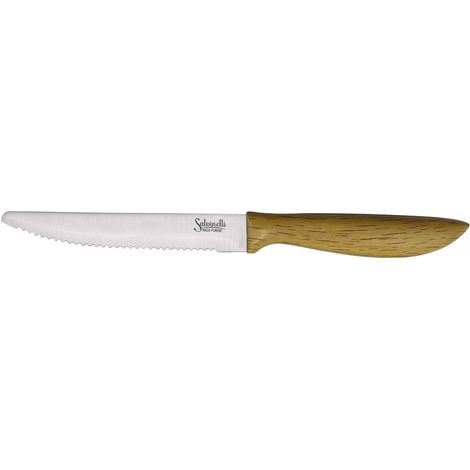 Salvinelli Bistrot legno set 6 coltelli bistecca acciaio inox 11.5 cm, punta tonda