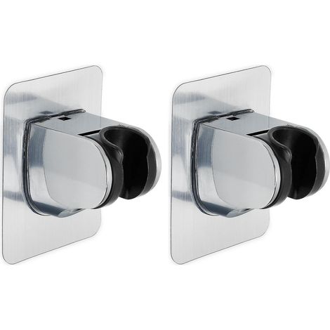 Set mit 2 verstellbaren Duschkopfhaltern – Silberne Duschkopfhalter zur Klebemontage ohne Bohren (1/5)