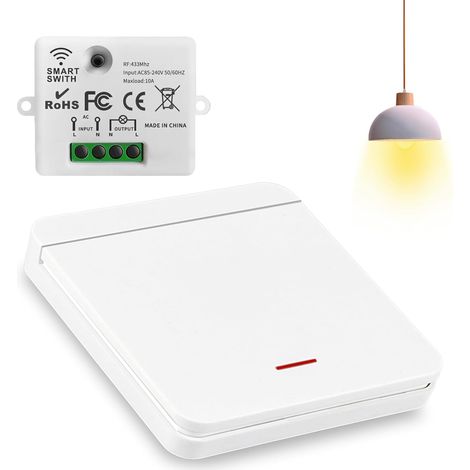 Interrupteur Sans Fil RF 433MHz 2200W/10A Interrupteur Va et Vient Sans Fil Kit Télécommandé (1/5)