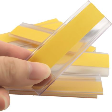 150 transparente, selbstklebende Kunststoffetiketten mit den Maßen 7,6 x 2,5 cm für Supermarktregale und Bibliotheken. (1/5)