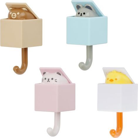 4 ganci da parete per animali, ganci adesivi creativi, ganci adesivi carini, ganci retrattili per appendiabiti per bambini, decorazioni murali, non è necessaria la foratura. (1/5)