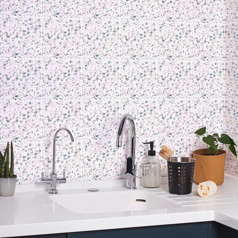 Sticker Mural Carrelage adhésif Cuisine Salle de Bain - 24 Stickers CARRELAGES TERRAZZO - 24stickers10x10cm (1/5)
