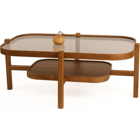 Couchtisch Sorbolo, ein Fach, rechteckig, Struktur aus Glas, 110x70x48h cm, Nussbaum braun