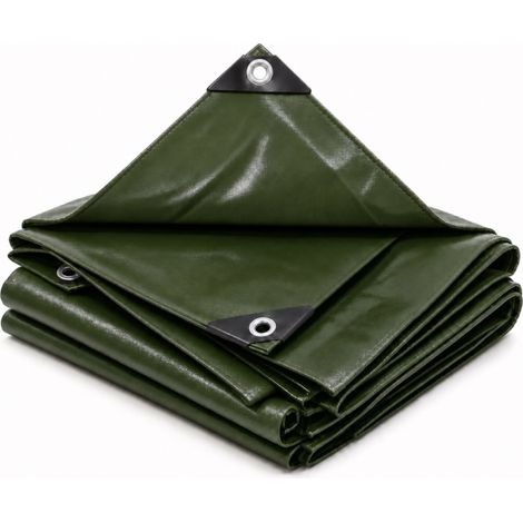 Relaxdays Bâche tissée en PE, 2 x 3 m, 200 g/m², jardin et chantier, étanche, anti-UV, vert foncé (1/5)