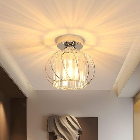 Plafonnier Moderne Cristal - 1 Unité - Fer et Cristal Chromé - Éclairage d&39Ambiance Élégant - Salon Chambre Couloir - 19x19x18 cm (1/5)