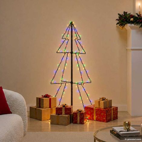 Arbre de Noël Cône Lumineux 160 LED Métal Décoration Intérieur Extérieur 78 x 120 cm - PANGIVO (1/5)
