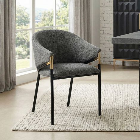 Lot de 2 chaises à manger grises en chenille. Pieds acier inoxydable doré,confortables pour salle à manger et café.