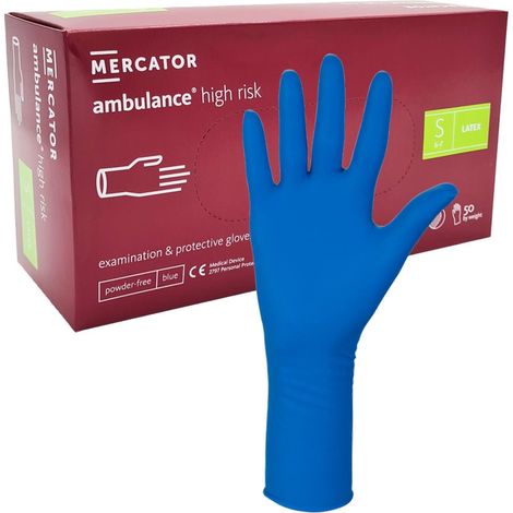 Latexhandschuhe Größe S, blau, Mercator Ambulance, Hochrisiko, 50 Stück (1/5)