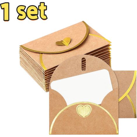 Lot de 15 enveloppes en papier kraft avec fermeture en forme de cœur 10,5 x 7,1 cm pour lettres cartes cadeaux et étiquettes couleur kaki (1/5)