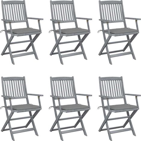 Klappbare Gartenstühle 6 Stk. mit Sitzkissen Massivholz Akazie
