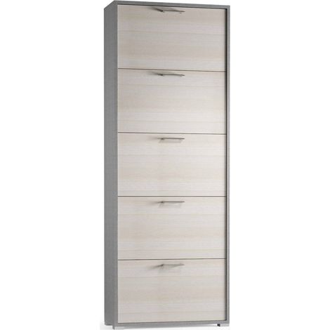 Dmora - Schuhregal Dgratto, Mehrzweck - Eingangsmöbel mit 5 Klapptüren, Moderner Schuhschrank, 100% Made in Italy, 67x18h184 cm, Lärche