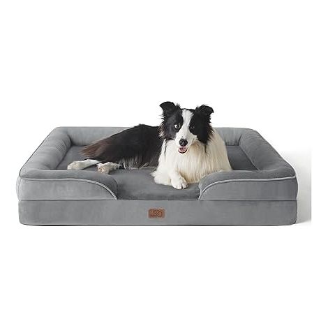 Panier Chien Lavable Canapé Chien, 89x63cm, Gris Lit Orthopédique Chien, Canapé flanelle, doublure, housse lavable base (1/5)
