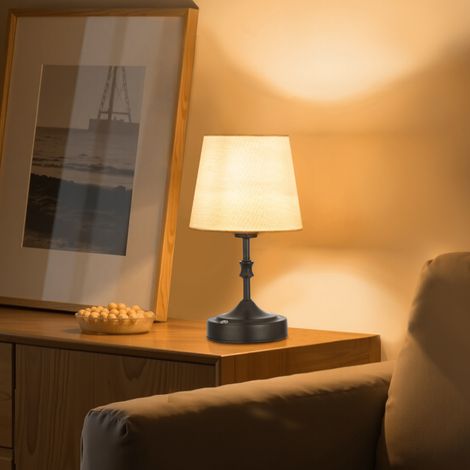 VEVOR Lampada da Tavolo Senza Fili con Paralume in Tessuto Batteria Ricaricabile Integrata da 5200 mAh, Lampada da Scrivania Dimmerabile 3 Livelli, per Camera da Letto Comodino, Nera