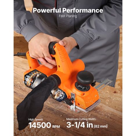 Rabot Électrique Filaire Largeur de Coupe 82 mm Raboteuse à Bois à Main 900 W 14500 tr/min Profondeur Coupe Réglable 2 Lames Outil de Menuiserie pour Travail Chanfreinage Bois, Finition Lisse (1/5)