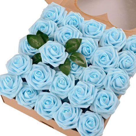 Lot de 50 roses artificielles réalistes avec tige pour bouquets de mariage, centres de table, arrangements de fête, fête prénatale, décoration d'intérieur (50 bleu ) (1/4)
