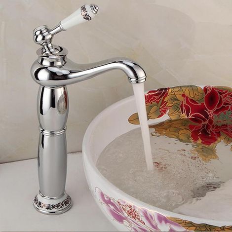 Mitigeur lavabo haut surélevé mono trou, poignée unique eau chaude froide, design moderne salle de bain (1/5)