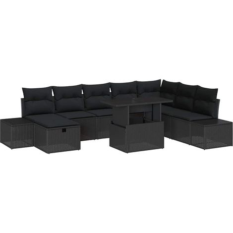 Conjunto de sofá de jardín 11 pcs Negro Poliratán vidaXL (1/5)