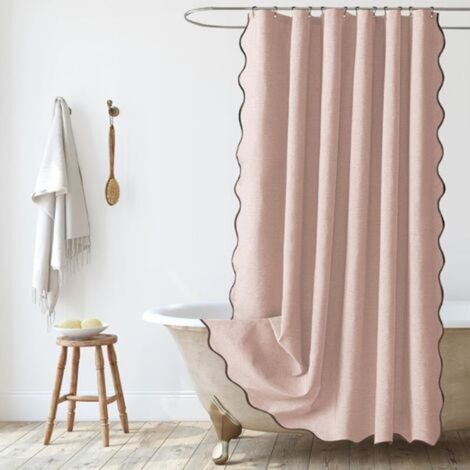 Rideau de Douche en Lin Texturé 180x180cm, Imperméable et Lavable, Anti-moisissure, pour Salle de Bain avec Anneaux, Rose (1/5)