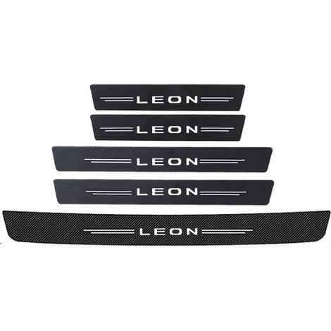 (5 pièces) Bandes de protection en fibre de carbone pour portières de voiture avec logo Seat Leon,protection de seuil de porte avant et de coffre arrière,autocollants de protection pour pare-chocs arr (1/3)