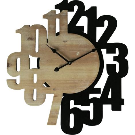 Rebecca Mobili Reloj Relojes de pared tallados Mdf Marrón Negro  56,5x50x4,5