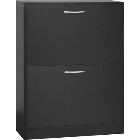 Scarpiere da ingresso 60 x 24 x 80 cm 2 ribalte divisorio regolabile ideale ingresso moderno essenziale in melaminico nero 210001701