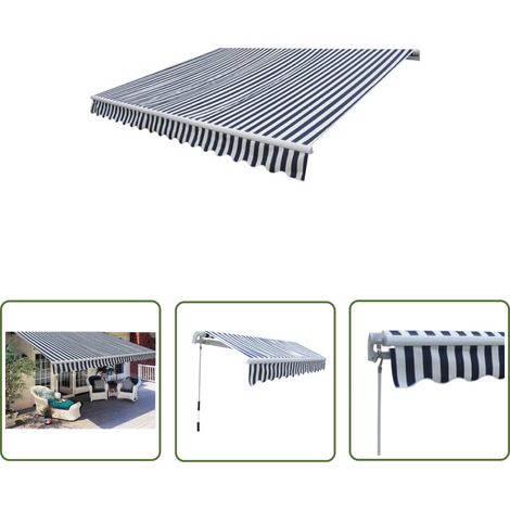 The Living Store Auvent pliable manuel 300 cm Bleu/blanc - Auvent Pliante - Store Mural - Parasol - Abri Jardin - Protection Solaire (1/5)