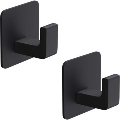 Quadratischer Handtuchhaken, Wandhaken aus Metall, Türhaken, kein Bohren erforderlich, 2er-Pack, schwarz