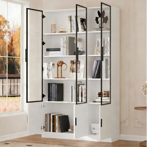 Vitrina alta con LED de 6 puertas de vidrio, armario expositor blanco de 120 cm con estantes y cierre suave, control por app para el salón CHICFURN (1/5)