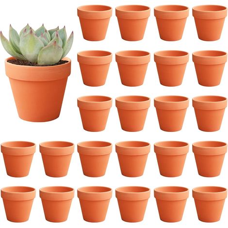 Pots en terre cuite petits, lot de 24 mini pots de fleurs, pots en terre cuite pour le bricolage, pots de 3,5 cm en terre cuite avec trou de drainage, pot en terre cuite réutilisable (1/5)