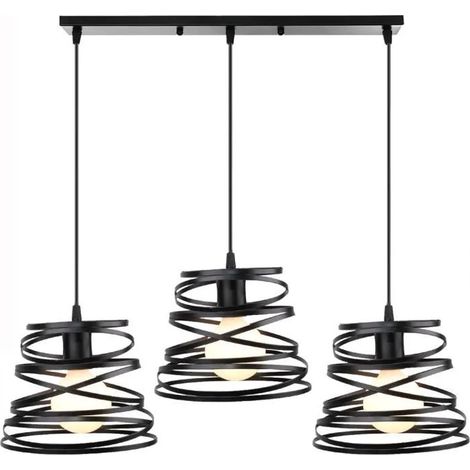 U-Do 3 Têtes Suspension Luminaire Illuminé design Vintage Lustre en Métal Noir Lampe Exquise pour Salon Cuisine (1/4)