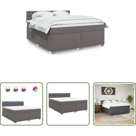 Matratze - Boxspringbett mit Matratze Grau 180x200 cm Kunstleder (1/5)