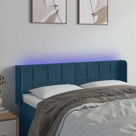 vidaXL Tête de lit à LED Bleu foncé 147x16x78/88 cm Velours (1/5)