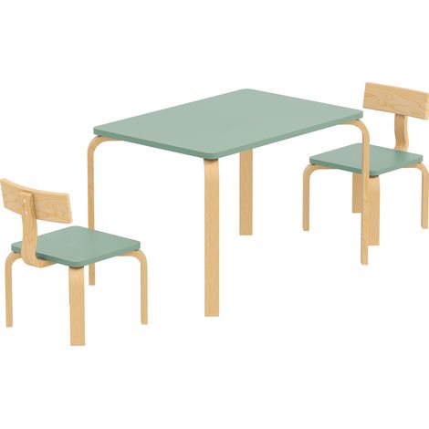 Table enfant 2 chaises longues bois design jeu étude 78x53x53 cm vert (1/5)