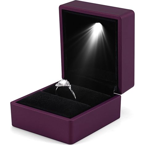 Boîte de rangement pour bijoux avec éclairage LED et anneau, cadeau tendance violet (1/5)