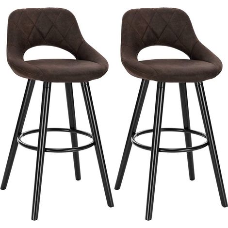 WOLTU Barhocker 2er Set Barstuhl Bistrohocker Tresenhocker mit Lehne und Fußstütze Design Stuhl Holz Stoffbezug Dunkelbraun (1/5)
