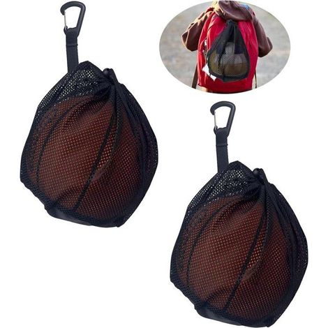 Sacs filet 2 pièces 16L pour balles, portable sport basketball/football, noir (1/5)