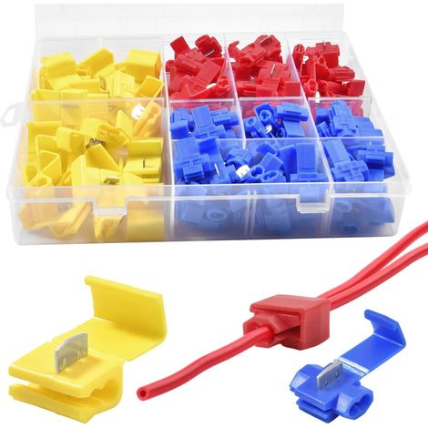 sans soudure épissure rapide connecteur de fil de serrure Connecteurs d’épissure de fil électrique isolés pour le câblage (22-18AWG rouge 60PCS, 18-14AWG bleu 60PCS, 12-10AWG jaune 30PCS) (1/5)